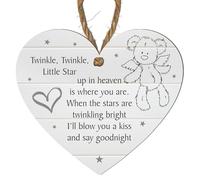 Baby Memorial Plaque - Twinkle Twinkle Little Star Keepsake | Custom Colour Options: Grey, Beige, Blue, Pink Snowflakes, Multicoloured | Angel Teddy Bear (Grey, Small: 10 cm (H) × 9 cm (W))