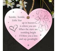 Baby Memorial Plaque - Twinkle Twinkle Little Star Keepsake | Custom Colour Options: Grey, Beige, Blue, Pink Snowflakes, Multicoloured | Angel Teddy Bear (Pink, Small: 10 cm (H) × 9 cm (W))