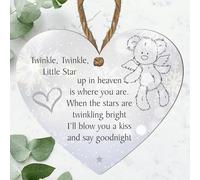 Baby Memorial Plaque - Twinkle Twinkle Little Star Keepsake | Custom Colour Options: Grey, Beige, Blue, Pink Snowflakes, Multicoloured | Angel Teddy Bear (Snowflakes, Medium: 15 cm (H) × 13 cm (W))