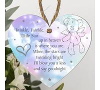 Baby Memorial Plaque - Twinkle Twinkle Little Star Keepsake | Custom Colour Options: Grey, Beige, Blue, Pink Snowflakes, Multicoloured | Angel Teddy Bear (Multi, Medium: 15 cm (H) × 13 cm (W))