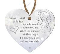 Baby Memorial Plaque - Twinkle Twinkle Little Star Keepsake | Custom Colour Options: Grey, Beige, Blue, Pink Snowflakes, Multicoloured | Angel Teddy Bear (Snowflakes, Small: 10 cm (H) × 9 cm (W))