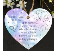 Baby Memorial Plaque - Twinkle Twinkle Little Star Keepsake | Custom Colour Options: Grey, Beige, Blue, Pink Snowflakes, Multicoloured | Angel Teddy Bear (Multi, Small: 10 cm (H) × 9 cm (W))