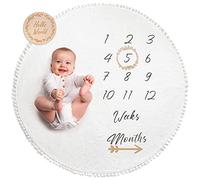Baby Milestone Blanket | Round Monthly Photo Mat for Boy or Girl, Unisex | Gender Neutral | Personalised Baby Shower Present for New Mums | Age Mat | Newborn Milestone Blanket | Includes Wooden Frames