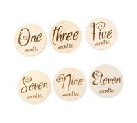 Baby Milestone Cards 6pcs Khaki Wooden Double-sided Birth Month Cards | Carved Pattern, Creative Number Design, for Photography Props and Share Your Happiness