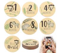 Baby Milestone Cards - 7pcs Wooden Newborn Monthly Milestone Signs, Double-Sided Baby Announcement & Welcome Cards for Photo Props & Baby Shower Gifts