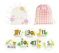 Baby Milestone Cards Set, 1pcs Wooden Baby Milestone Board with Glue Points, Storage Bag, 7pcs Double Sided Round Babys Monthly Milestone Cards, for Pregnancy Gifts