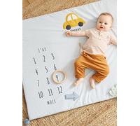 Baby Milestone Mat, in Cotton Gauze, Cars blue light checks