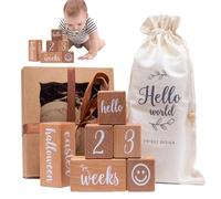 Baby milestoneBlocks - Wooden Cube, Digital Calendar, Long Lasting Growth Memory Props | Commemorative milestoneBlocks for Boy Girl Monthly Photo Session Decoration Baby Shower Keepsake Photography