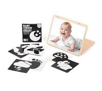 Baby Mirror Toy - Montessori Toys for Newborns with Black and White Visual Cards, Wooden Tummy Time Mirror Toy for Boys Girls 0-12 Months, Newborn Gift