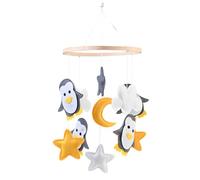 Baby Mobile Felt Penguin, Star, Moon, Cloud Cot Mobiles for Babies Stimulates Early Visual Development Nursery Decor for Decorating Cribs, Nurseries, and Living Rooms, Gray, White, and Yellow