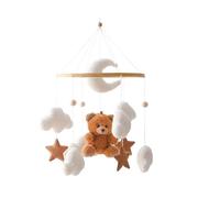 Baby Mobile for Crib, Wooden Mobile with White Clouds Moon and Bear Pendant, Nursery Crib Holder with Music Box for Changing Table, New Born Baby Gift, Room Decor