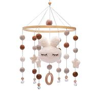 Baby Mobile, sitengjun Baby Mobile Wood, Hanging Bed Bell Rabbit, Baby Mobile Wind Chime with Felt Balls, for Children's Room, Children's Bed Decor (White)