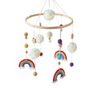Baby Mobile Wooden Crib Rainbows with Felt Balls Movable Wind Chimes Rattle Changing Mat Nursery Hanging Bell Bed for Girls and Boys(19.3×9.13in) (19.3×9.13in,Rainbow)