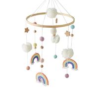 Baby Mobile Wooden Crib Rainbows with Felt Balls Movable Wind Chimes Rattle Changing Mat Nursery Hanging Bell Bed for Girls and Boys(19.3×9.13in) (19.3×9.13in,Blue)