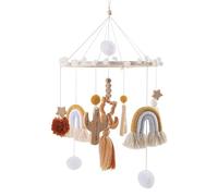 Baby Mobile Wooden Crib with Felt Balls, Cute Cats, Rainbows Movable Wind Chimes Rattle Changing Mat Nursery Hanging Bell Bed for Girls and Boys
