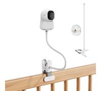 Baby Monitor Mount Compatible with Eufycam E30/C220/C210 Indoor Cameras, Flexible Baby Camera Holder with 1/4 Inch Screw and Adapter, Clip Clamp Cot Camera Stand for Nursery, No Drilling, White