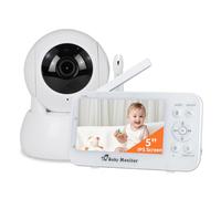 Baby Monitor with Camera and Audio No WiFi, 5'' HD Video Baby Monitor with Night Vision, 5200mAh Battery, Long 960ft Range, Remote Pan Tilt 4x Zoom, 2-Way Talk, 8 Lullabies and Feeding Reminder