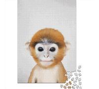 Baby Monkey Colorful Wooden 1000 Pieces Jigsaw Puzzle for Adults Creative Rectangular Puzzle Brain Exercise Challenge Game 1000pcs (75x50cm)