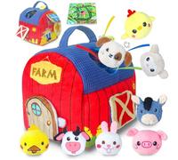 Baby Montessori Toys 6-12 Months - 8 Diffent Farm Animals with Barn, Rattle, Crinkle Paper, Mirror - Busy Sensory Early Learning Toys for Babies Toddlers 1 2 3 - Baby Basket Stuffers