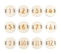Baby Monthly Cards 12pcs Wooden Leaf Number Birthday | Beige Set, for Baby Shower Use, Creative Keepsakes for Growth Photos and Social Sharing