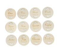 Baby Monthly Cards Wooden Beige Milestone Photo Props for Newborns | Creative Cute Funny Design, Easy Staging for First Year Albums and Social Media Posts