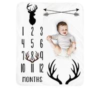 Baby Monthly Milestone Blanket Boy - Deer Newborn Month Blanket Neutral Personalized Shower Gift Woodland Nursery Decor Photography Background Prop with Frame Large 51''x40''