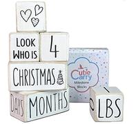 Baby Monthly Milestone Blocks by Cutie Carry 6 Wood Block Set Photography Props for Social Media, Rustic Baby Nursery Decor (White)