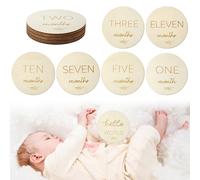 Baby Monthly Milestone Cards, 4 inch 1-12 Months Reversible Wooden Hello World Newborn Sign Keepsake Photo Props Gift for New Parents Commemorating The Growth of Babies or Pregnancy
