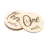 Baby Monthly Milestone Cards 6pcs Wooden Double Sided Props | Carved Pattern, Creative Number Design, Khaki Finish, Photography Props, Share Your Happiness