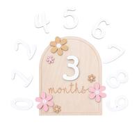 Baby Monthly Milestone Cards with Glue Points, Double Sided Wooden Milestone Babys Cards Flower Styled, Babys Recording Card for Infants 0-12 Months Baby Shower Growth Recording (Pink, 1 PCS)