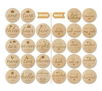 Baby Monthly Milestone Gender Neutral Photo Props for Newborn Boy and Girl, 14 Double-Sided Wooden Discs with 28 Precious Baby Milestone Signs, Pregnancy Announcement and Baby Announcement Sign