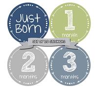 Baby Monthly Milestone Stickers - First Year Set of Baby Boy Month Stickers for Photo Keepsakes - Shower Gift - Set of 20