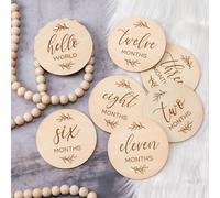 Baby Monthly Step Cards 7 Pack - 7 Cute Double Sided Wooden Circles for Documenting Baby Growth, Pregnancy Travel Sign for Baby Boy and Girl