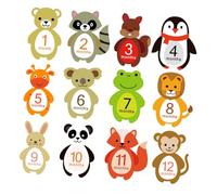 Baby Monthly Stickers 12 Sheets Paper Photo Props for Newborn | Animal Designs, Film Covered Surface, Gentle Wipe Clean, Nursery Use and Photo Album, Baby Clothing
