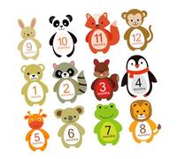 Baby Monthly Stickers 12pcs Animal Design Milestone Decals | Paper with Film Coating, Clothing-safe Adhesive, for Newborn Photo Shoots and Social Media Updates