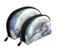 Baby Moon Elephant Sleeps Printed Makeup Bags 2-Piece Portable Shell Travel Toiletry Bag