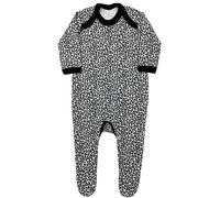 Baby Moo's Leopard Print Baby Sleepsuit | Unisex Monochrome Animal Print Cute Romper Outfits - Cool Alternative UK (6-12 months) White