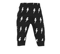 Baby Moo's Lightning Bolt Trendy Baby, Toddler & Kids Trousers | Storm Print Black Boredom-Busting Cool Joggers for Boys & Girls | (Black & Off-White) (2-3 Years)