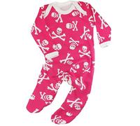 Baby Moo's Pink Skull & Crossbones Baby Outfit Sleepsuit for Boys or Girls | New Alternative Pirate Romper Jolly Roger - Halloween, Goth Baby Clothes, or New Baby Gift UK (0-3 months)