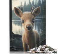 Baby Moose Calf at Forest Lake Jigsaw Puzzles Puzzles for Adults Kids. 1000 Pieces Whimsical Challenge Toy Educational Games Home Decoration for Adults& Kids Age 14 Years Up 1000pcs (40x28cm)