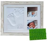 Baby Mushroom Farmhouse Baby Hand & Footprint Picture Frame Keepsake Kit - Rustic 9" x 11" Distressed Wood Frame, Clay, & Stencil for Newborns, New Mom, Registry Gift