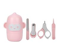 Baby Nail Clipper Nail File Scissors Set Grooming Kit Pink Blue Infants Kids ABS TPE Stainless Steel Cute Storage Box (Big Ear Monkey Nail Clippers-Falling Cherry Pink)