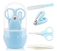 Baby Nail Kit, 4-in-1 Baby Nail Care Set with Cute Case Including Baby Nail Clipper, Safety Nail Scissors, Nail File & Tweezer, Baby Manicure and Pedicure Kit for Newborn, Infant & Toddler (Blue)