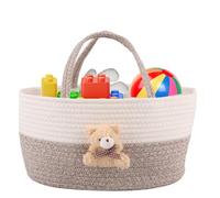 Baby Nappy Caddy Organiser Soft Cotton Rope Baby Caddy Organizer with Sturdy Handle Portable Nursery Storage Basket Diaper Changing Bag with Compartments for Babies Shower Gifts Newborn Infants(Khaki)
