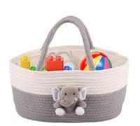 Baby Nappy Caddy Organiser Soft Cotton Rope Baby Caddy Organizer with Sturdy Handle Portable Nursery Storage Basket Diaper Changing Bag with Compartments for Babies Shower Gifts Newborn Infants(Grey)