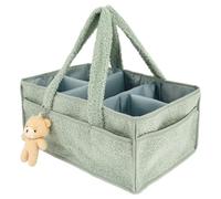 Baby Nappy Caddy Organiser with Removable Dividers and Handle,Portable Cotton Diaper Caddy Organizer Baby Nursery Storage Bin for Travel, Newborn Shower Gifts for Boys, Girls,New Parents (Light green)