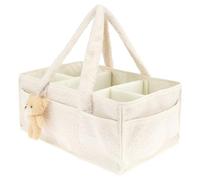 Baby Nappy Caddy Organiser with Removable Dividers, Portable Baby Diaper Caddy Organizer Practical Diaper Organizer Multifunctional Babies Nappy Storage Basket for Nursery Living Room (off white)