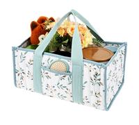 Baby Nappy Caddy Organizer Multi Compartment Quilted Diaper Caddy Baby Stuff Container with Handle and Pocket Floral Storage Basket Essential Babies Organizer 38x25x18cm(Light Green Seagrass)