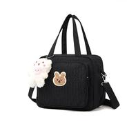 Baby Nappy Changing Tote, Quilted Cotton Diaper Bag, Multifunction Maternity Bag With Compartments for Travel (Black)