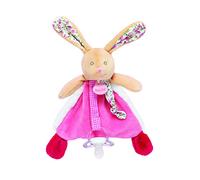 BABY NAT Cuddly Toy Rabbit Dummy Attachment 22 cm Pink with Dummy Chain - Cuddly Toy with Ears and Ribbons Printed with Flowers - Gift Idea for Birth Girl - BN0610